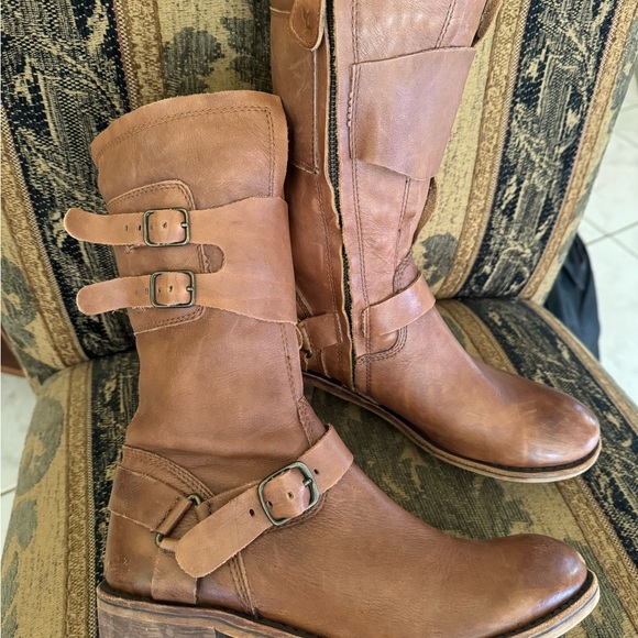 Gee Wawa Women Moto Biker Buckle Brown Rustic Leather Riding Boots size 8.5 - Picture 4 of 11